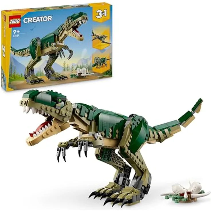 LEGO Creator T.Rex, 3-in-1-Dino zum Umbauen in einen Triceratops oder Pterodaktylus, bewegliches Dinosaurier Modell für Kinder, Geschenk für Jungen und Mädchen 31151