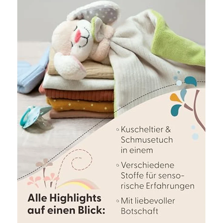 NICI Schmusetuch Baby 22 x 22 cm mit Kuscheltier Esel - Flauschiges Schnuffeltuch für Mädchen & Jungen, Baby Geschenk zur Geburt, Mit gesticktem Schriftzug "Kleines Schlitzohr" - 49751 – Bild 4