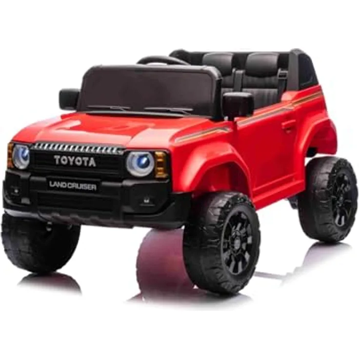 Beneo Motors Elektrisches Kinderauto Toyota Landcruiser 12V, rot, 2,4 GHz Fernbedienung, Bluetooth, Federung, USB-/AUX-Eingang, LED-Lichter, 2 x 25W Motor, ORIGINAL-Lizenz