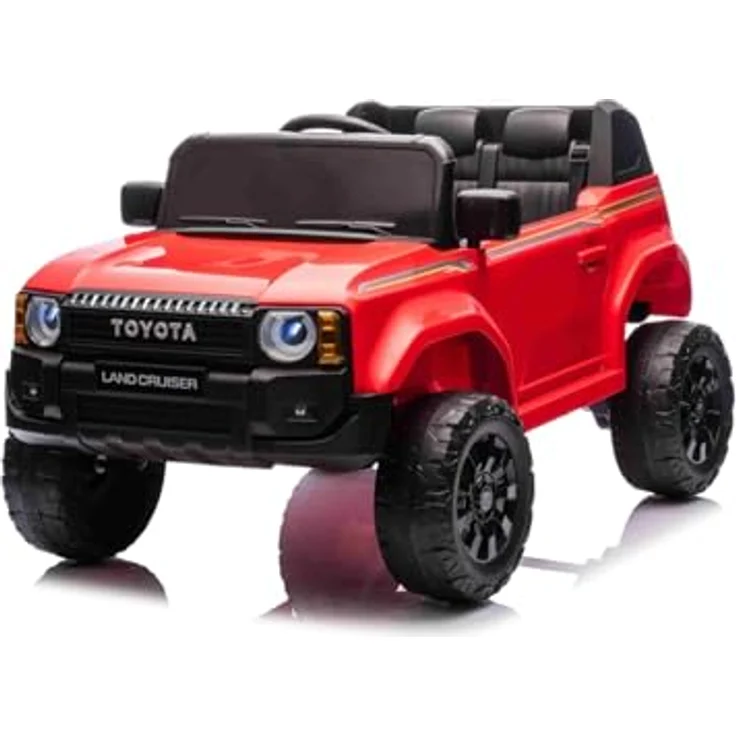 Beneo Motors Elektrisches Kinderauto Toyota Landcruiser 12V, rot, 2,4 GHz Fernbedienung, Bluetooth, Federung, USB-/AUX-Eingang, LED-Lichter, 2 x 25W Motor, ORIGINAL-Lizenz – Bild 1