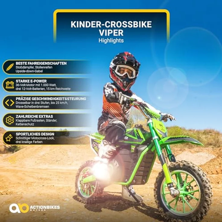 Kinder Mini Enduro Crossbike Viper Elektro 1000 Watt Motorcrossbike Pocketbike (Schwarz) – Bild 3