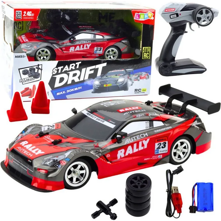 Wisam RC-Auto Drift Car Racing, 1:16 Maßstab, Rot-Schwarz, 30 km/h, Allradantrieb, mit USB-Ladekabel und Drift-Reifen