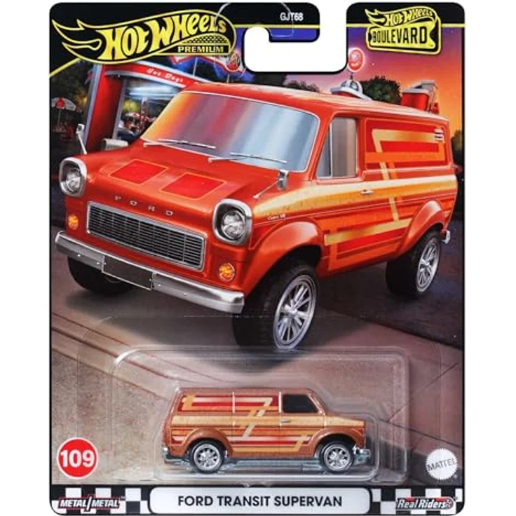 Hot Wheels Ford Transit Supervan No.109 HRT76, 1:64 Die-Cast Modell mit authentischen Details – Bild 1