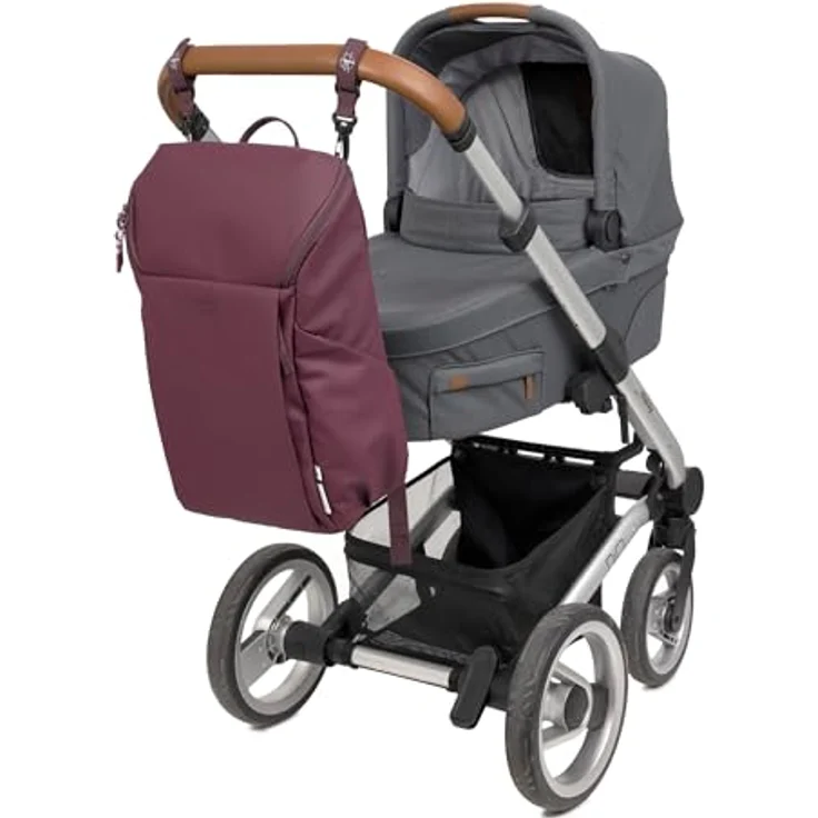 LÄSSIG Slender Up Backpack, Baby Wickelrucksack mit Wickelunterlage, Flaschenhalter und Kinderwagenbefestigung, deep red – Bild 3