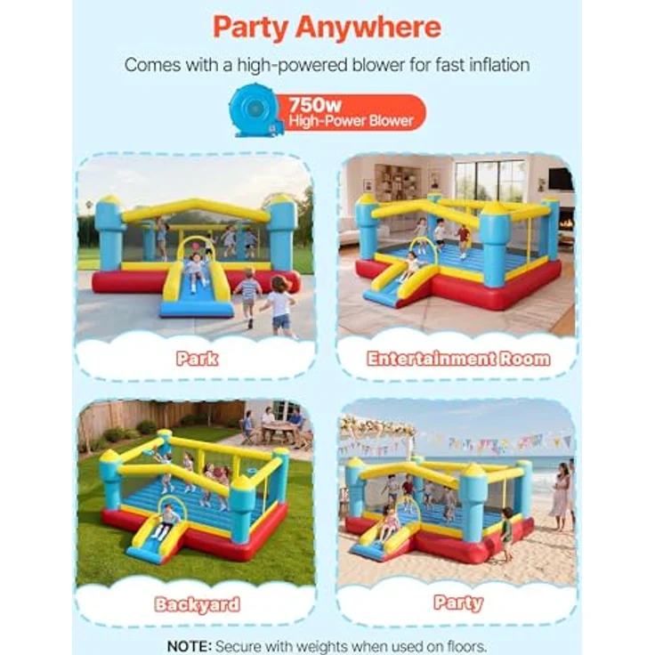 VEVOR Aufblasbare Hüpfburg, 448 x 420 x 207 cm mit Rutsche, Basketballkorb & Zielspiel, Platz für 3-4 Kinder (3-8 Jahre), farbenfrohes Design für Outdoor & Indoor Party – Bild 4