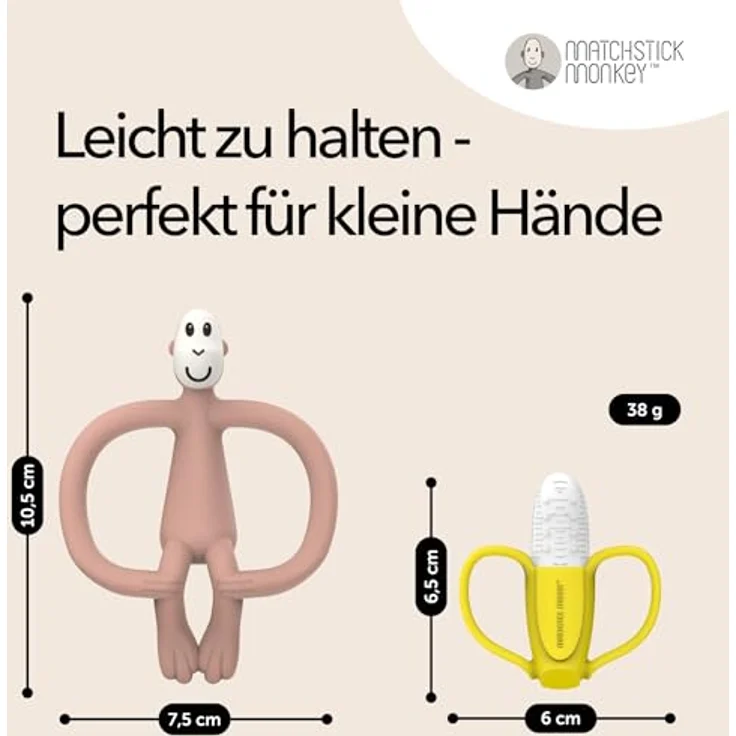 Matchstick Monkey Geschenkset Beißring 2er Set - Antimikrobielle Zahnungshilfe - BPA-frei - Banane & Affe rosa – Bild 4