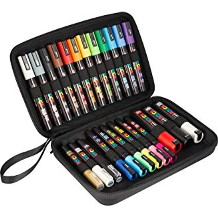uni-ball 186824 - POSCA Marker, 24 Acrylstifte im Koffer, für viele Oberflächen geeignet, verschiedene Spitzen und Farben – Bild 2