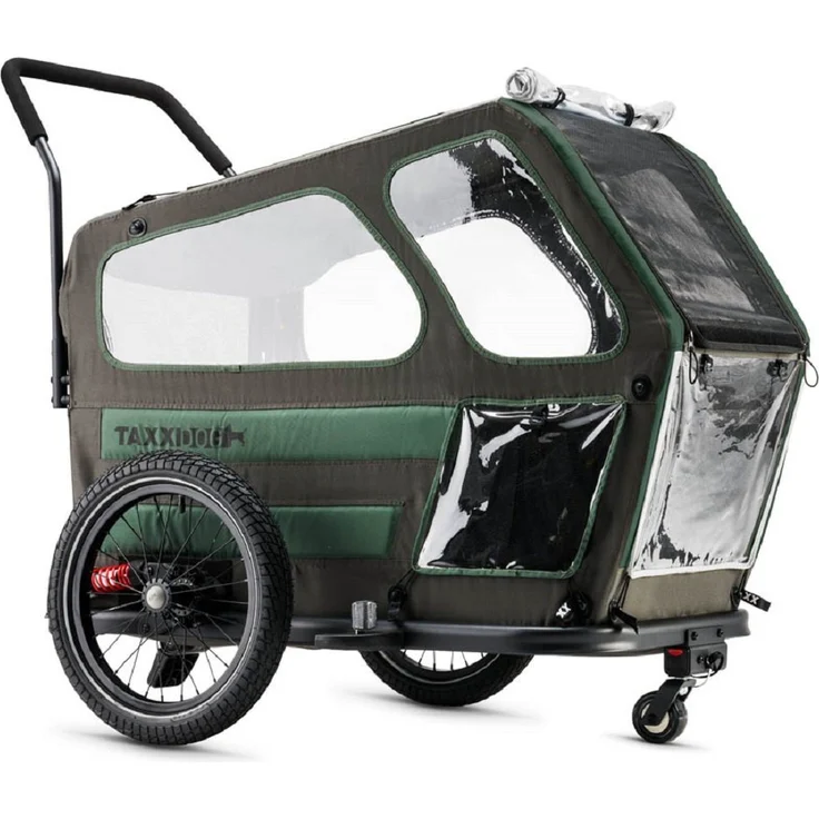 taXXi Fahrradhundeanhänger Hundeanhänger Fahrradanhänger Dog L Dark Grey/Dark Green, für Hunde bis 35 Kg mit transparenten Wind- & Wasserabweisenden Flächen - Preisvergleich