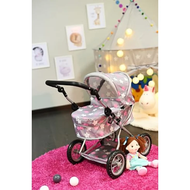 Knorrtoys® Puppenwagen First, höhenverstellbar mit verstellbarem Verdeck und Einkaufsnetz, ca. 63,5 x 42 x 70 cm, geeignet für Puppen bis 50 cm – Bild 4
