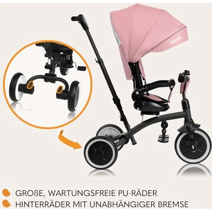 Lionelo Tris Plus Dreirad Kinderwagen, PU-Räder, drehbarer Sitz, verstellbare Rückenlehne – Bild 4