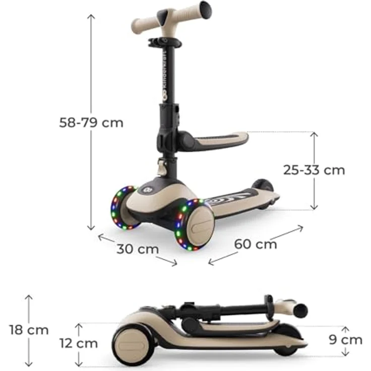 Kinderkraft HALLEY 2 – 2-in-1 Balance-Kinderroller mit Sitz, höhenverstellbar (25–33 cm), LED-Räder, klappbar, 4 Lenkerhöhen, Weiß – Bild 11