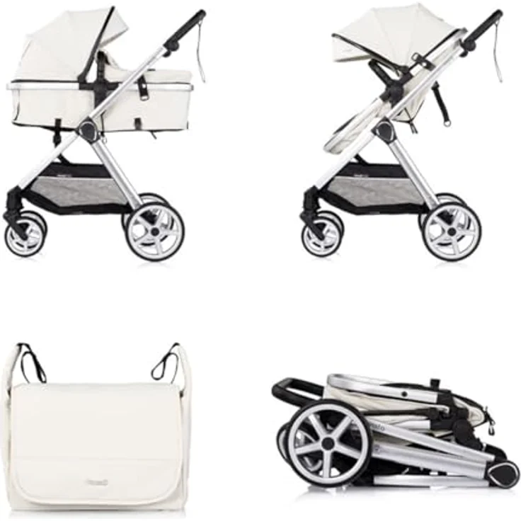 Chipolino Kombikinderwagen 2 in 1 Vista, Wickeltasche, Fußabdeckung, verstellbares Sonnendach, weiß – Bild 4