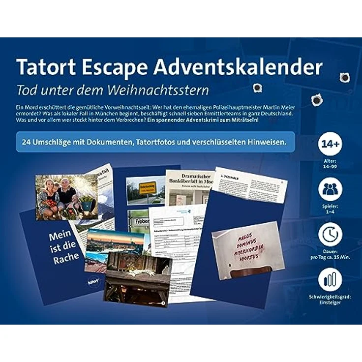 FRANZIS 67197 - Tatort Adventskalender, Tod unter dem Weihnachtsstern, Escape Room Adventskalender mit 24 spannenden Rätseln für die Adventszeit – Bild 3