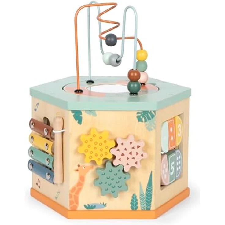 Small Foot Labyrinth Motorikwürfel „Safari“ aus Holz, Motorikspielzeug mit 7 Seiten, Lernspielzeug für Kinder ab 1 Jahr, 12641 – Bild 3