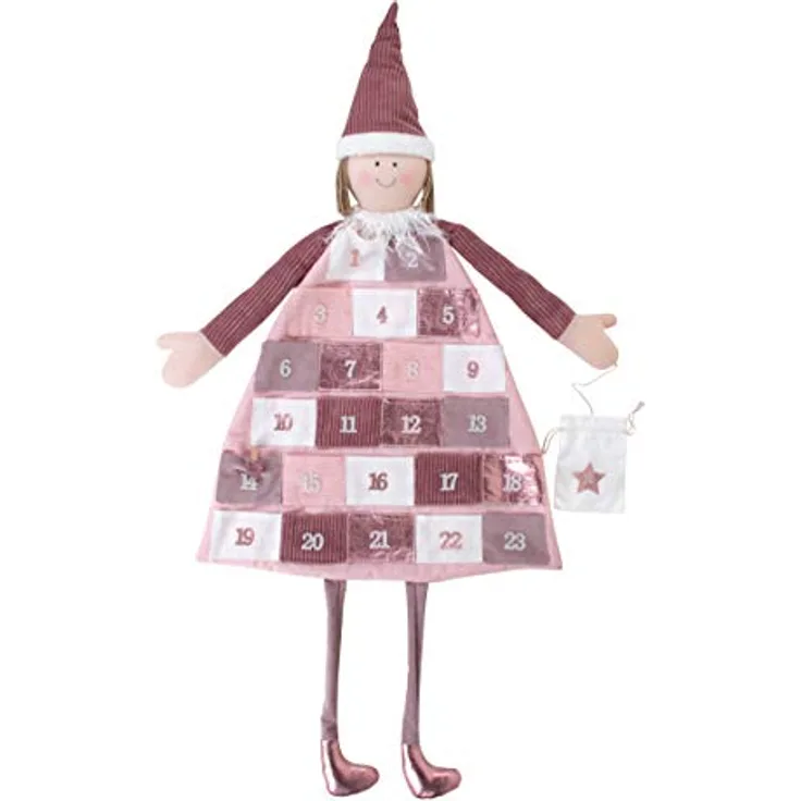 Rayher 46455258 Adventskalender zum Befüllen, Stoff, rosé, 118 x 53 cm, Adventskalender Kinder, Adventskalender Mädchen, genäht aus unterschiedlichen Stoffarten in Weiß und Rosatönen