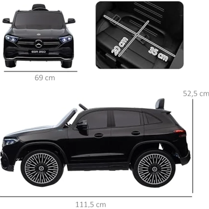 HOMCOM Kinder Elektroauto 12V Mercedes-Benz EQA Elektrofahrzeuge mit Fernbedienung, MP3-Player, Scheinwerfer, Tragebarer Batterie, Schwarz – Bild 5