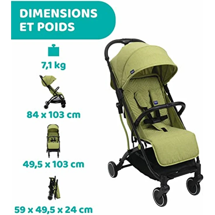 Chicco Trolley Me Kinderwagen, ultraleicht, kompakt, faltbar und neigbar von der Geburt bis 15 kg, mit Trolley-System, Regenhülle und ausziehbarem Verdeck – Feile – Bild 5