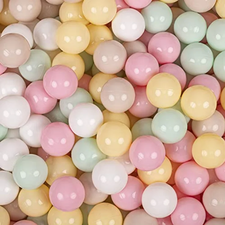 KiddyMoon 300 Bälle/7Cm, Einfarbige Plastikbälle für Bällebad in Pastellbeige/Pastellgelb/Weiß/Minze/Rosa, BPA-frei, Made in EU – Bild 2
