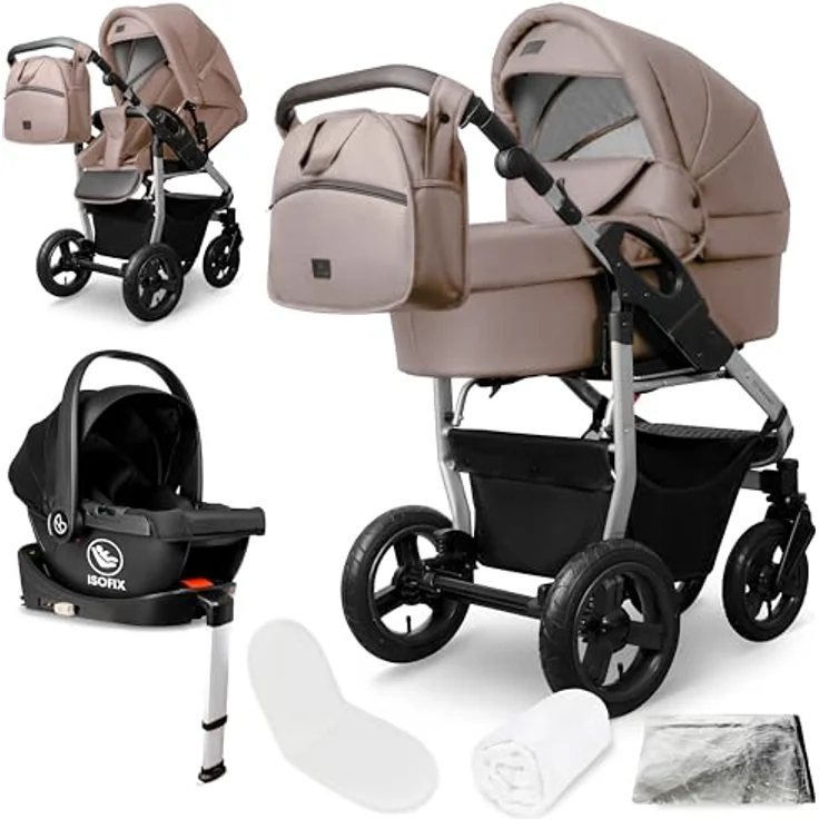 Bergsteiger Capri Kombikinderwagen 4-in-1, Babywanne, Sportsitz, i-Size Babyschale, Isofix-Station, höhenverstellbar, faltbar, Luftreifen, Zubehör – Bild 1