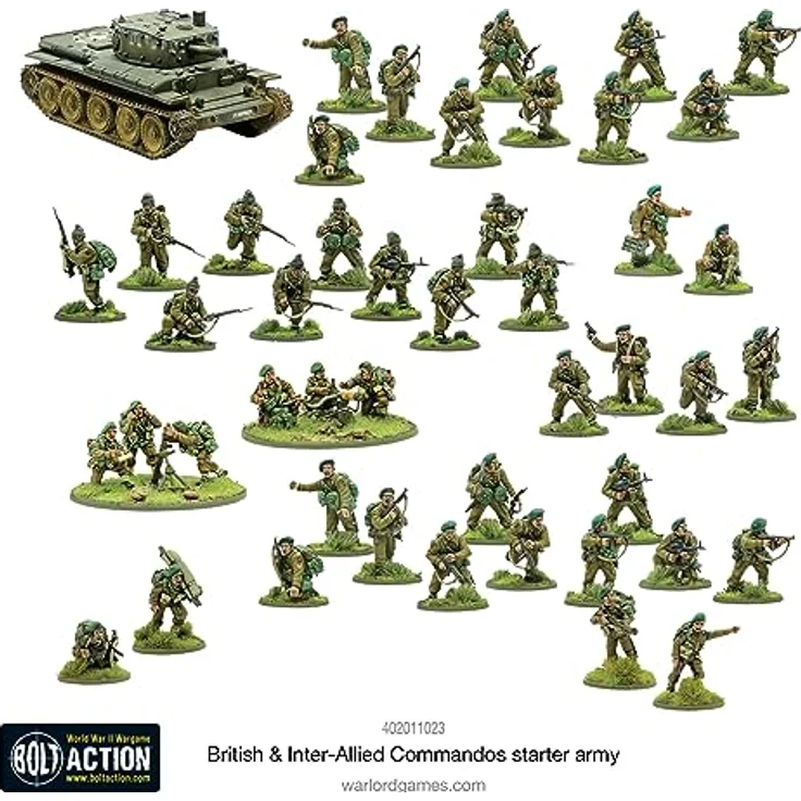Warlord Games Britische und Interalliierte Kommandos Starter Armee, Set mit 36 Hartplastik-Kommandosoldaten und Centaur IV-Nahunterstützungs-Panzer, inkl. Metallminiaturen und taktischen Teams – Bild 2