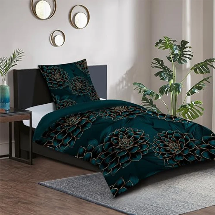 Sanilo® Bettwäsche 135x200 cm, 100% feinste Baumwolle, 2-teilig, Oeko-TEX Zertifiziert, Dahlien Muster – Bild 2