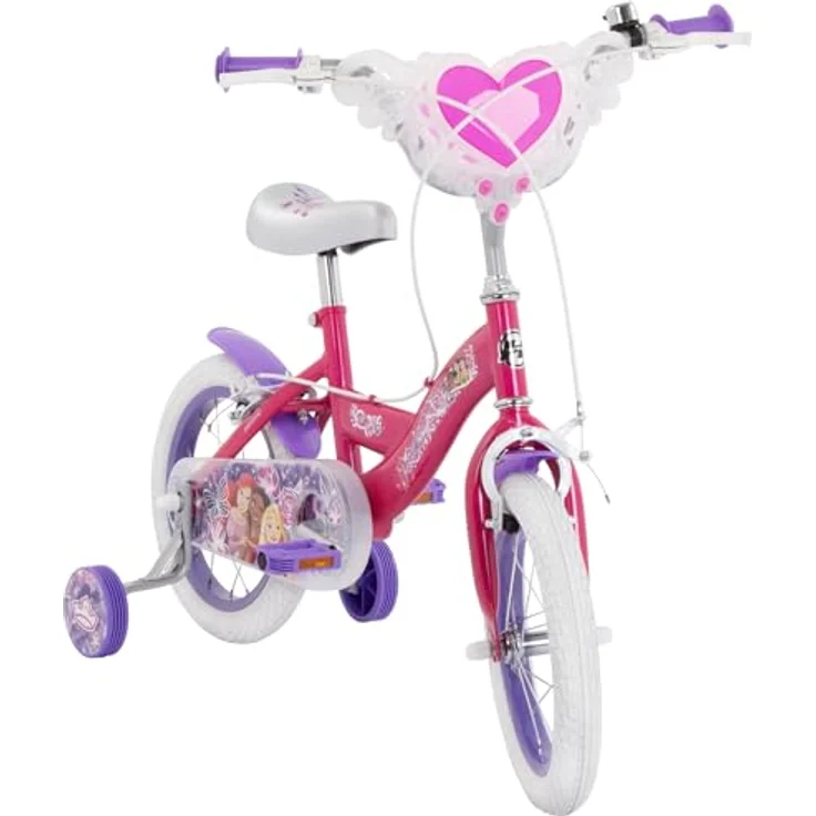 Huffy Disney Prinzessin 14 Zoll Mädchen Fahrrad, rosa, mit Stützrädern und verstellbarem Sitz für Alter 4-6 Jahre, Design mit Rapunzel und Cinderella – Bild 2