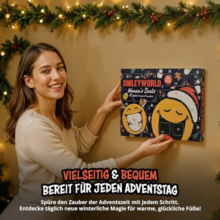 United Labels SmileyWorld Adventskalender, 12 Paar bunte Socken für Damen, Größe 35-41, inklusive Sneaker- und langen Socken, ideales Weihnachtsgeschenk – Bild 3