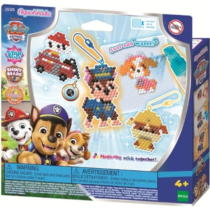 Aquabeads Paw Patrol Schlüsselanhänger Bastelset, 600 bunte Bastelperlen, inkl. Schlüsselanhänger-Adapter und Motivvorlagen, für Kinder ab 4 Jahren