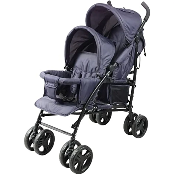 BAMBISOL Kinderwagen Doppelstock, kompakt, mit Regenschutz, 126x50x32 cm, Marineblau