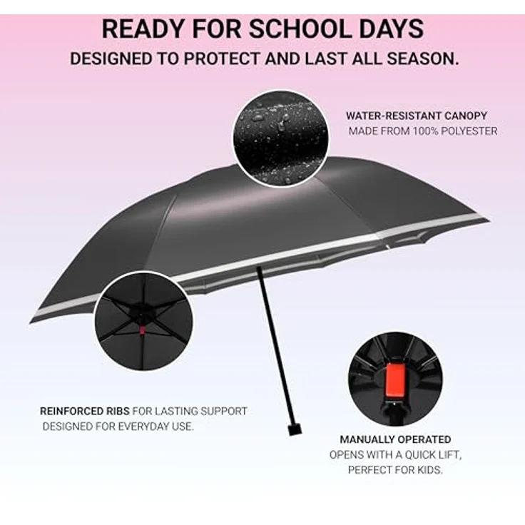 Knirps Rookie Manual Kinder Schultaschenschirm Regenschirm Taschen Kinderschirm Black – Bild 6