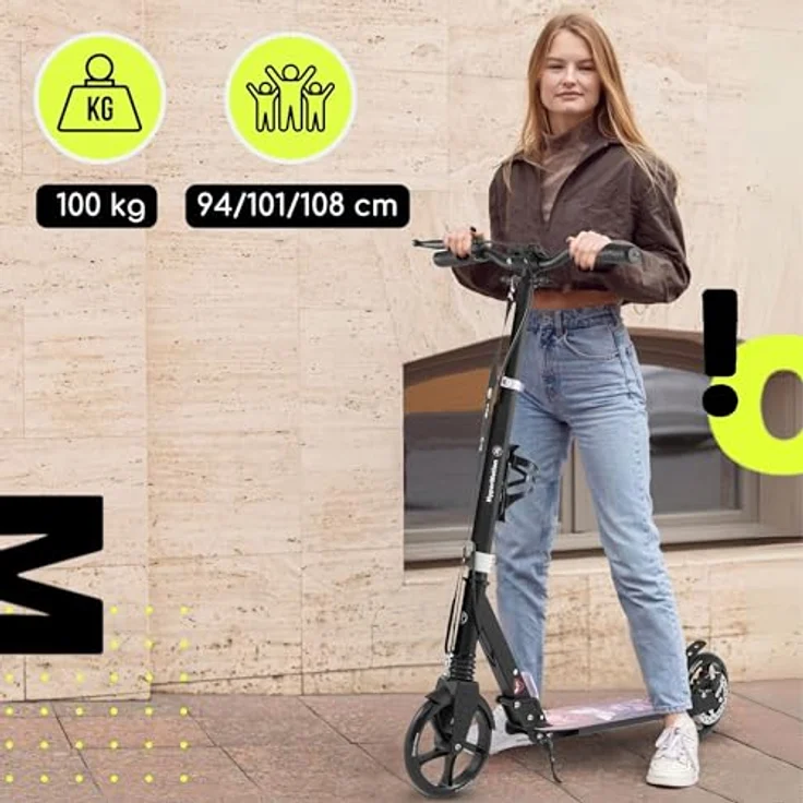 HyperMotion Skyline Black Scooter, faltbarer Aluminium-Scooter mit Federung, 20 cm Rädern & Tragegurt, für Erwachsene und Kinder, 15KM/s – Bild 4