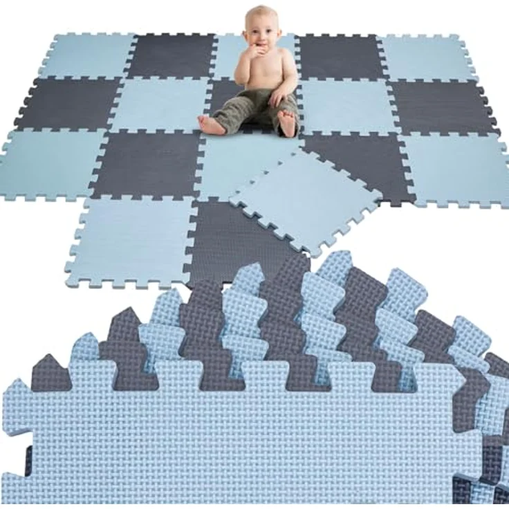 LittleTom Spielmatte Baby Puzzlematte, Blau & Grau, 18-teilig, 180x90 cm, rutschfest, BPA-frei, pflegeleicht, EVA Schaumstoff – Bild 1