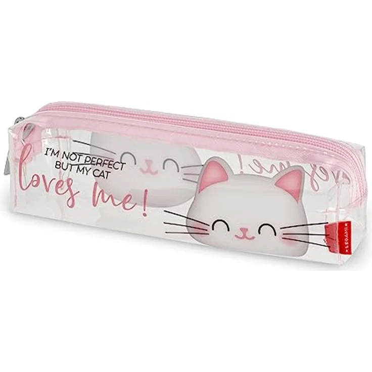 Legami - Transparentes Federmäppchen mit Reißverschluss, Stifthalter, geräumig, 19,5 x 5,5 cm, Kitty Thema, Kitty, Unica, KITTY – Bild 1