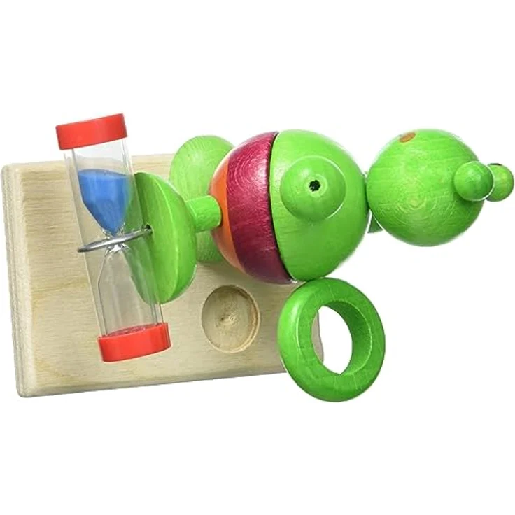 Hess Holzspielzeug 14520 - Zahnputzuhr aus Holz für Kinder, Serie Frosch, inkl. Zahnbürstenhalter und drehbarer Sanduhr, handgefertigt, zur täglichen Nutzung beim Zähneputzen – Bild 4