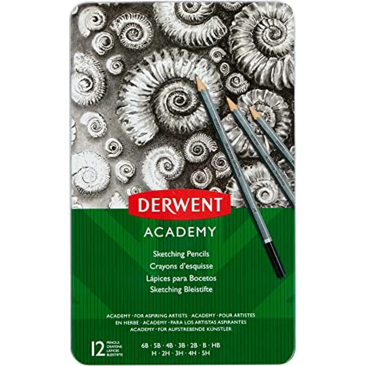 Derwent Academy Graphit-Stifte zum Zeichnen, 12er-Set in Dose, 6B-5H HB, Hochwertige Kernstärke, Glatte Textur, Zum Zeichnen und Illustrieren, ideal für Hobbykünstler, 2301946 – Bild 2