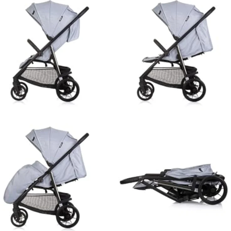 Chipolino Kinderwagen Buggy Insta, klappbar, 3-fach verstellbare Rückenlehne, große Sonnenblende, 5-Punkt-Sicherheitsgurt, Aluminiumrahmen, geeignet ab Geburt bis 4 Jahre, Fußabdeckung, Federung, großer Aufbewahrungskorb – Bild 4