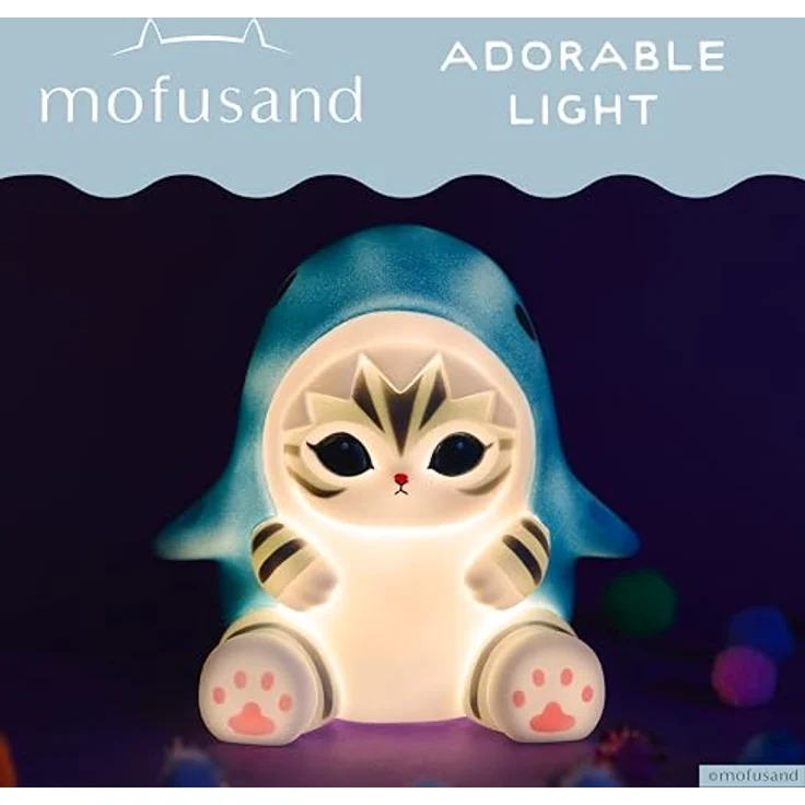 Blue Sky Studios Mofusand Mood Light, Tischlampe Katze im Haikostüm, Micro-USB/Batteriebetrieb, kompakte Größe – Bild 5