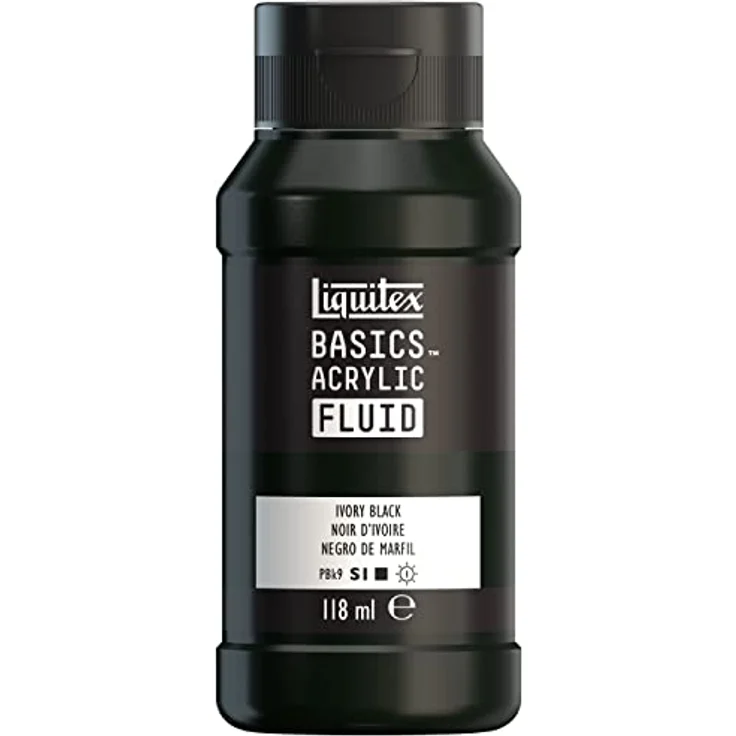 Liquitex Basics Fluid Acrylfarbe, 118ml Flasche - Elfenbeinschwarz, fließende Konsistenz, schnell trocknend, lichtecht, wasserfest, auf Wasserbasis – Bild 1