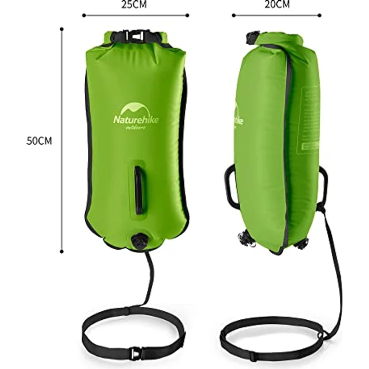 Naturehike Aufblasbarer Trockensack 18L, Wasserdichter Rucksack mit 2 Luftkammern für Schwimmen und Triathlon-Training, fluoreszierend orange – Bild 2