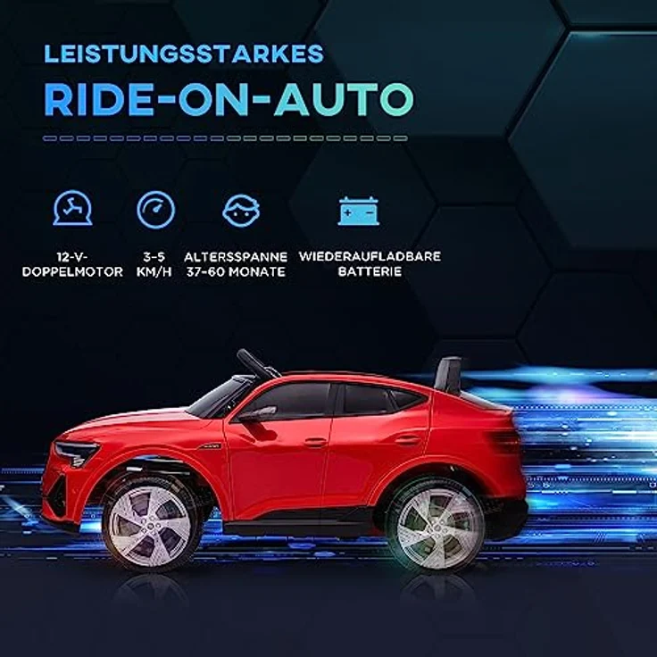 HOMCOM Elektro-Kinderauto Elektroauto, Kinderfahrzeug, 3-5 km/h, Belastbarkeit 25 kg, für Außenbereich, Rot – Bild 3