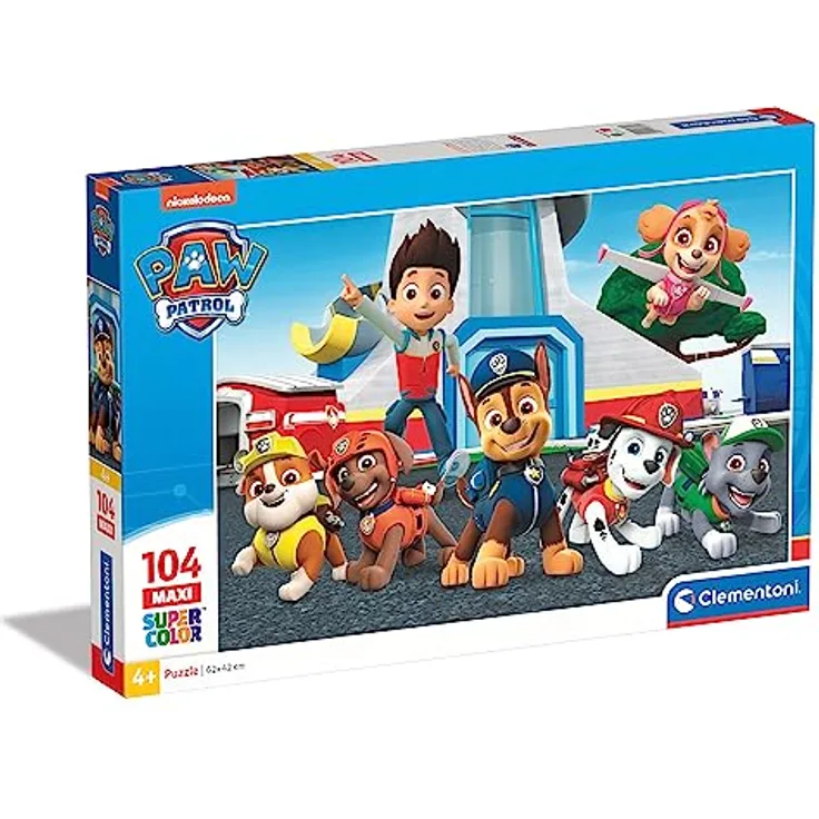 Clementoni 23753 Maxi Paw Patrol Puzzle 104 Teile ab 4 Jahren, farbenfrohes Kinderpuzzle mit extra großen Puzzleteilen, Geschicklichkeitsspiel für Kinder