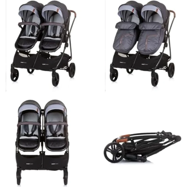 Chipolino Geschwisterwagen Geschwisterkinderwagen Duo Smart, klappbar, umbaubar, verstellbar, mit Fußsack, aluminium/schwarz – Bild 5