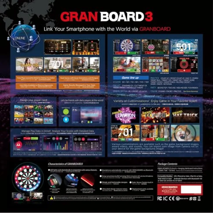 GranBoard 3S, Elektronische Dartscheibe 60 cm mit Smartboard-Funktion, weiß/blau/rot, 4-teilig – Bild 4