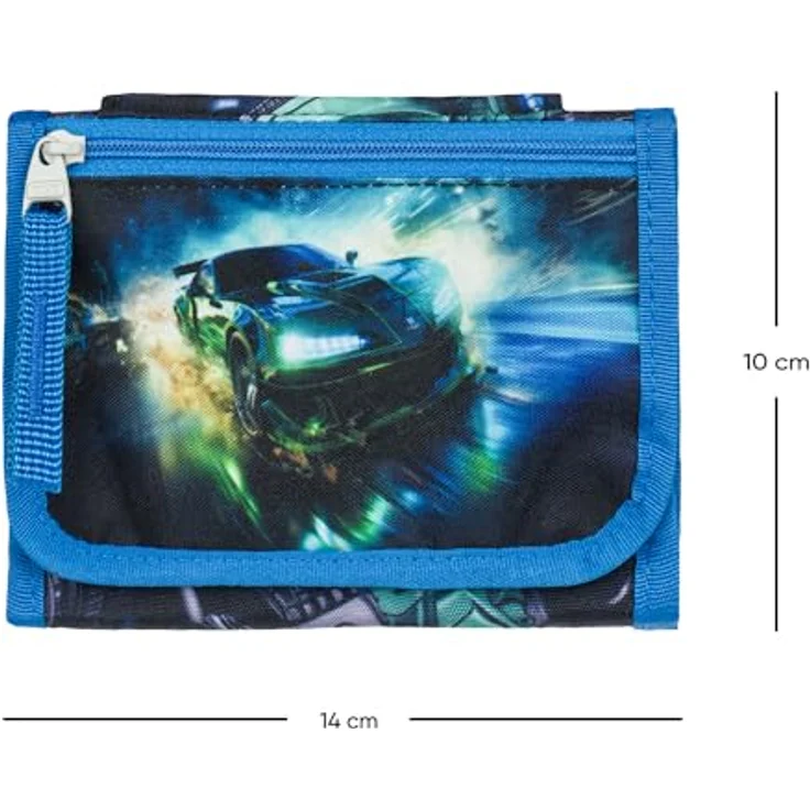 Baagl Brustbeutel Kinder Rennauto, Mini Portemonnaie aus strapazierfähigem Polyester mit Kordel und Münzfach, 14,5 x 8,5 cm – Bild 5
