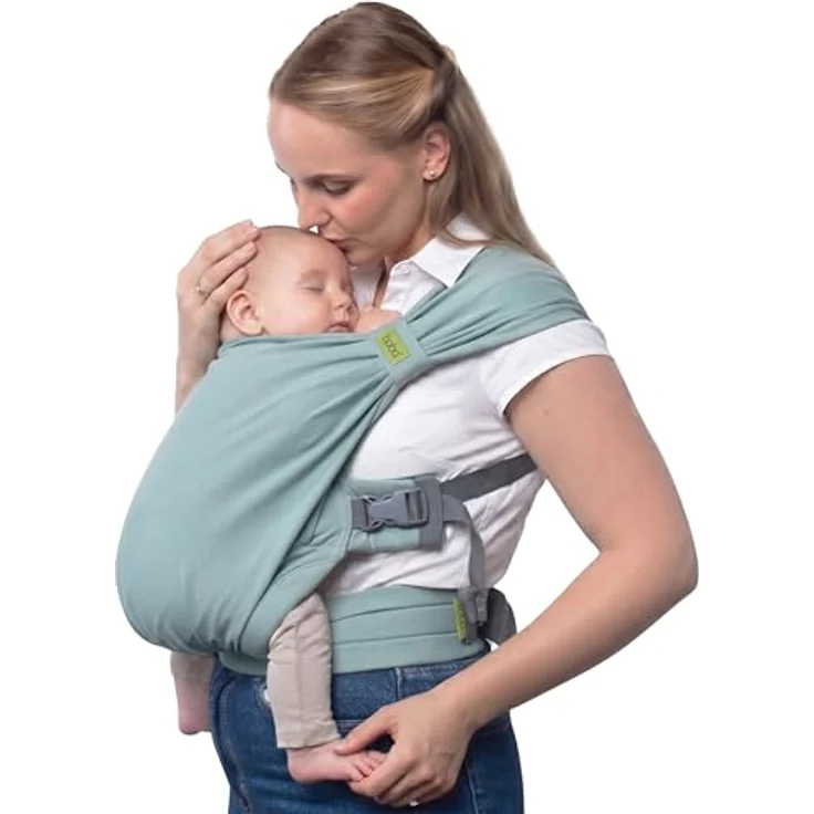 Boba Bliss 2-in-1 Babytragetuch & Babytrage, hüftfreundlich, weich & elastisch, für Neugeborene ab Geburt bis 16 kg, Meeresnebel – Bild 1