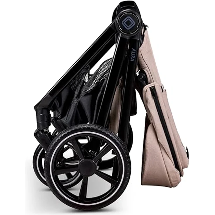 Moon Aura Kombikinderwagen, 2-in-1-System mit Babywanne und Sportsitz, regen- und schmutzabweisend, veganer Leder-Schieber, Allradfederung, bis 22 kg – Bild 8