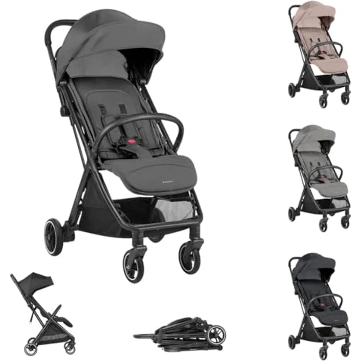 Kikkaboo Kinderwagen Buggy Lauren verstellbar faltbar Aluminiumrahmen bis 22 kg, Farbe:dunkelgrau