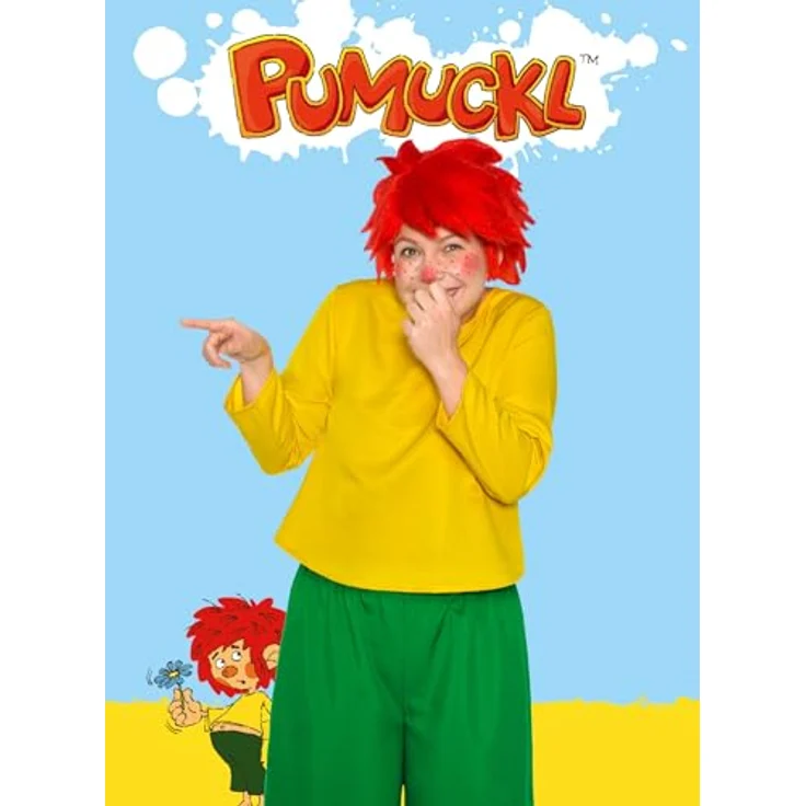 Maskworld Pumuckl Kostüm für Erwachsene – original lizenziert – zweiteilig – Karneval (XXXL) - Gelbes Shirt und grüne Hose – Bild 5
