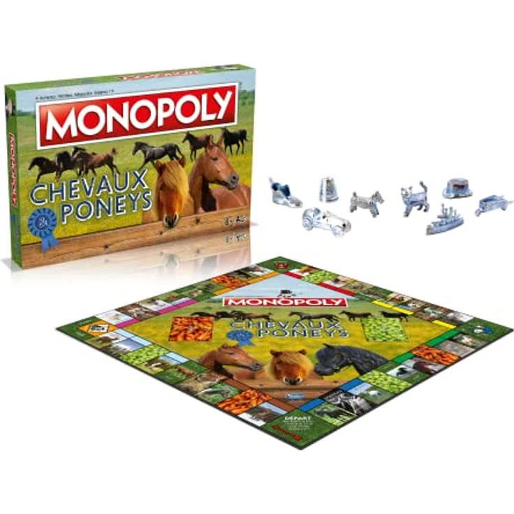 Winning Moves Monopoly Pferde und Ponys, Gesellschaftsspiel – Brettspiel – französische Variante mit 6 Sammelspielsteinen und 32 Boxen – Bild 2