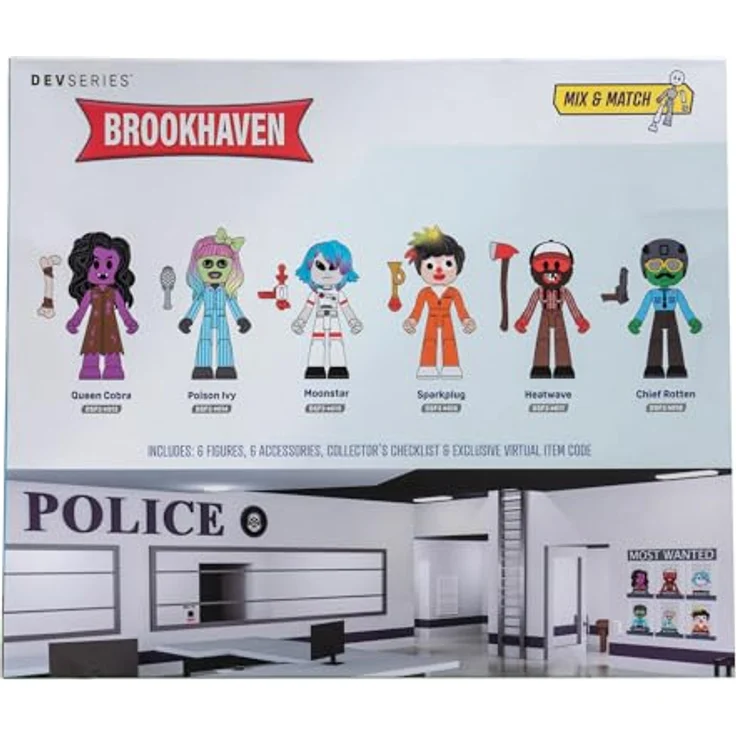 DevSeries CRS0060-6 Figuren Pack - Brookhaven: Most Wanted, 6 bewegliche Sammelfiguren mit einzigartigen Accessoires und Spielcode für blaues Ombre Haar – Bild 4